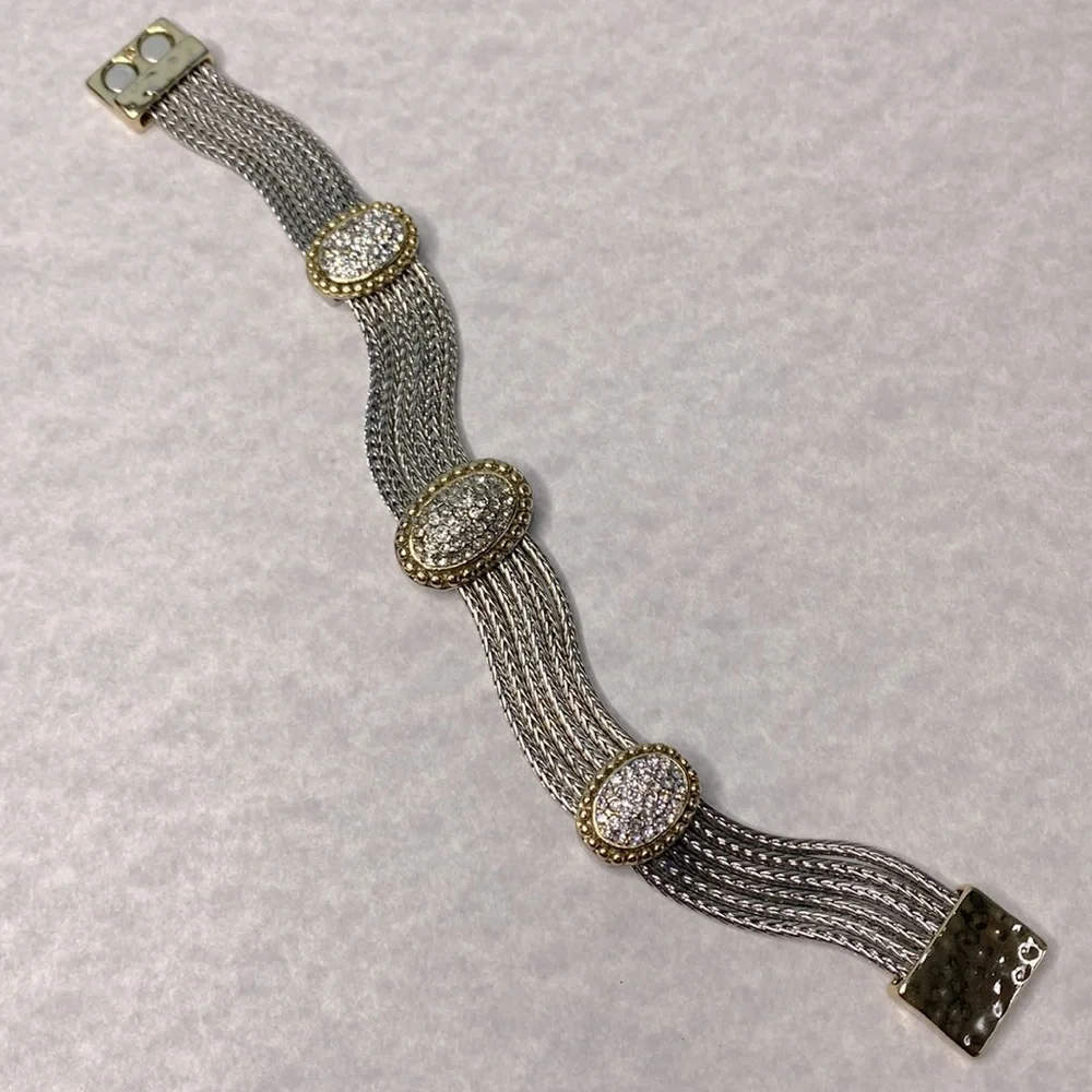 Two-tone 6 strand bracelet rhinestone magnetic clasp